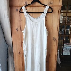 Jessica McClintock Cotton/Linen Cream Pinafore Dress